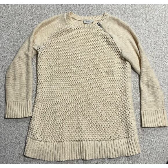 Ann Taylor Loft Sweater 100% Cotton Women's Size Small Side Zip Cream - Picture 1 of 7